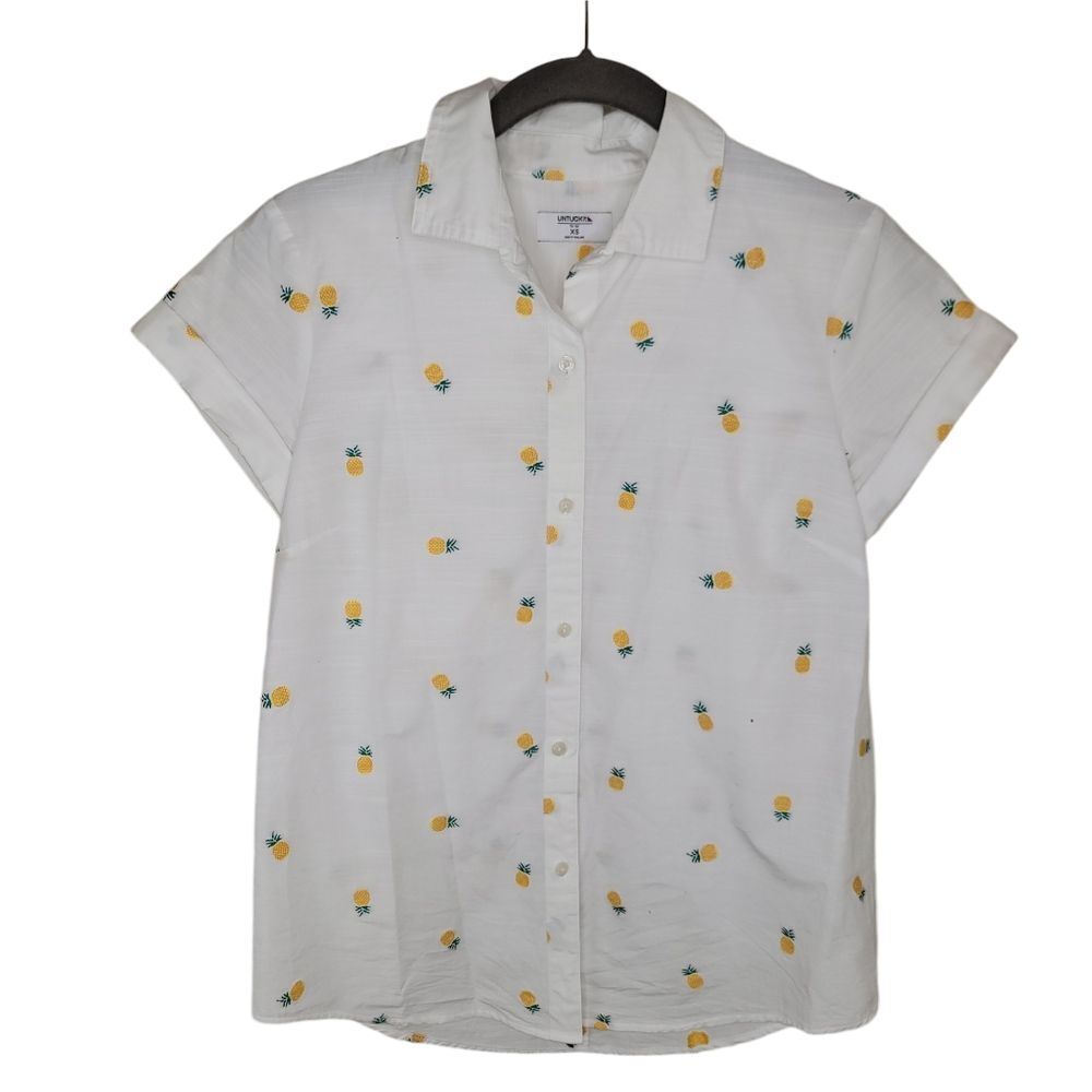 UnTuckit for Her Top Penny Women's White Collared Button Up blouse Xs